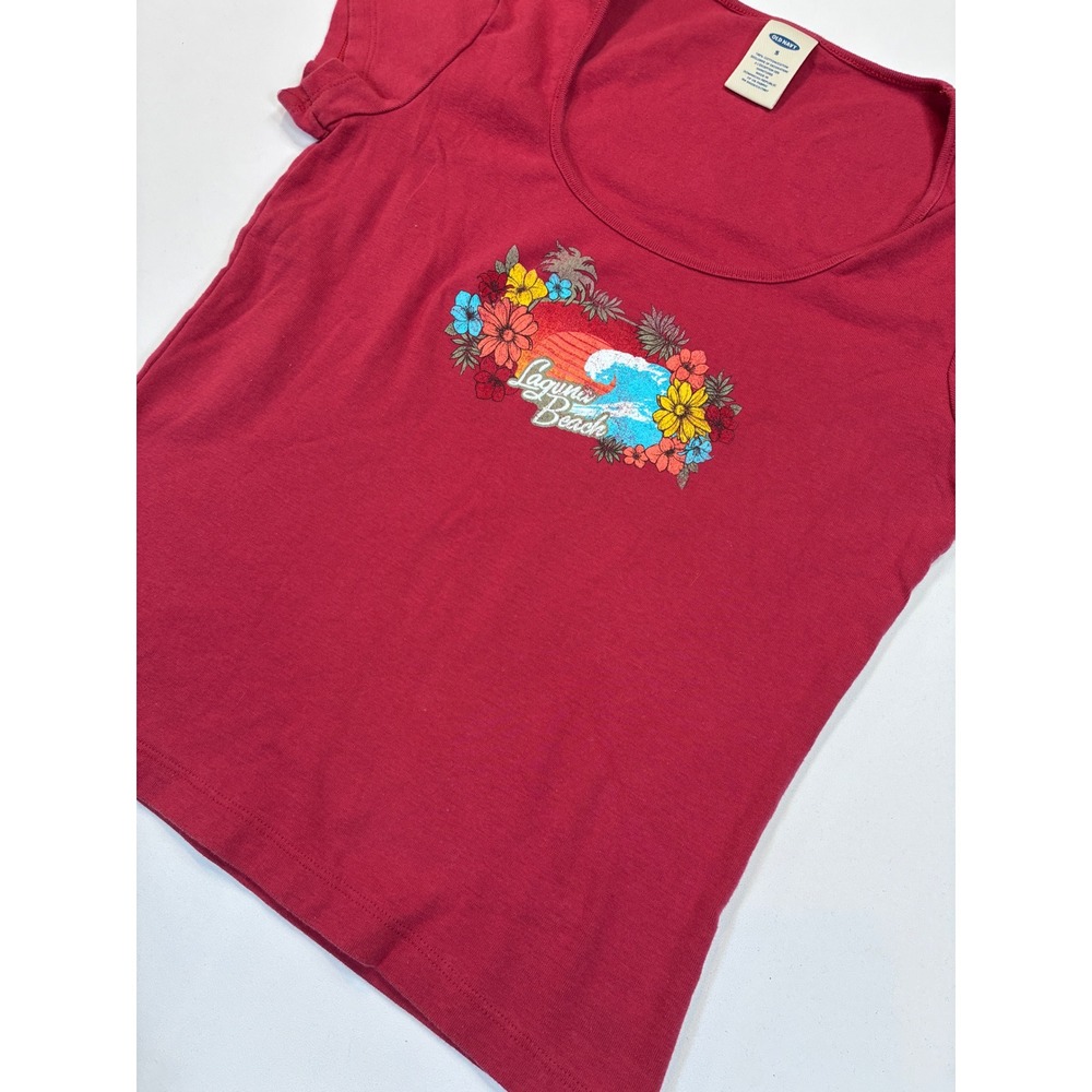 Y2K Vintage Laguna Beach Graphic Baby Tee TShirt Red Short Sleeve Women's Size S